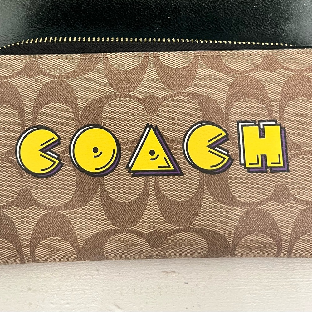 Coach X PAC-manTan and Yellow Graphic Logo Wallet